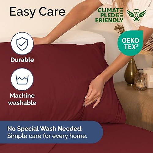 Miniatura 6 de CGK Unlimited - Juego de sábanas para cama de matrimonio sábanas blancas sábana bajera 4 fundas de almohada bolsillos muy profundos de microfibra