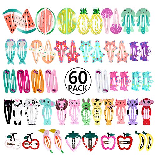 60pcs Pince à Cheveux, PAMIYO Barettes des Cheveux avec Animé Motif Coloré Mignon pour Fille Enfant Bébé Cover