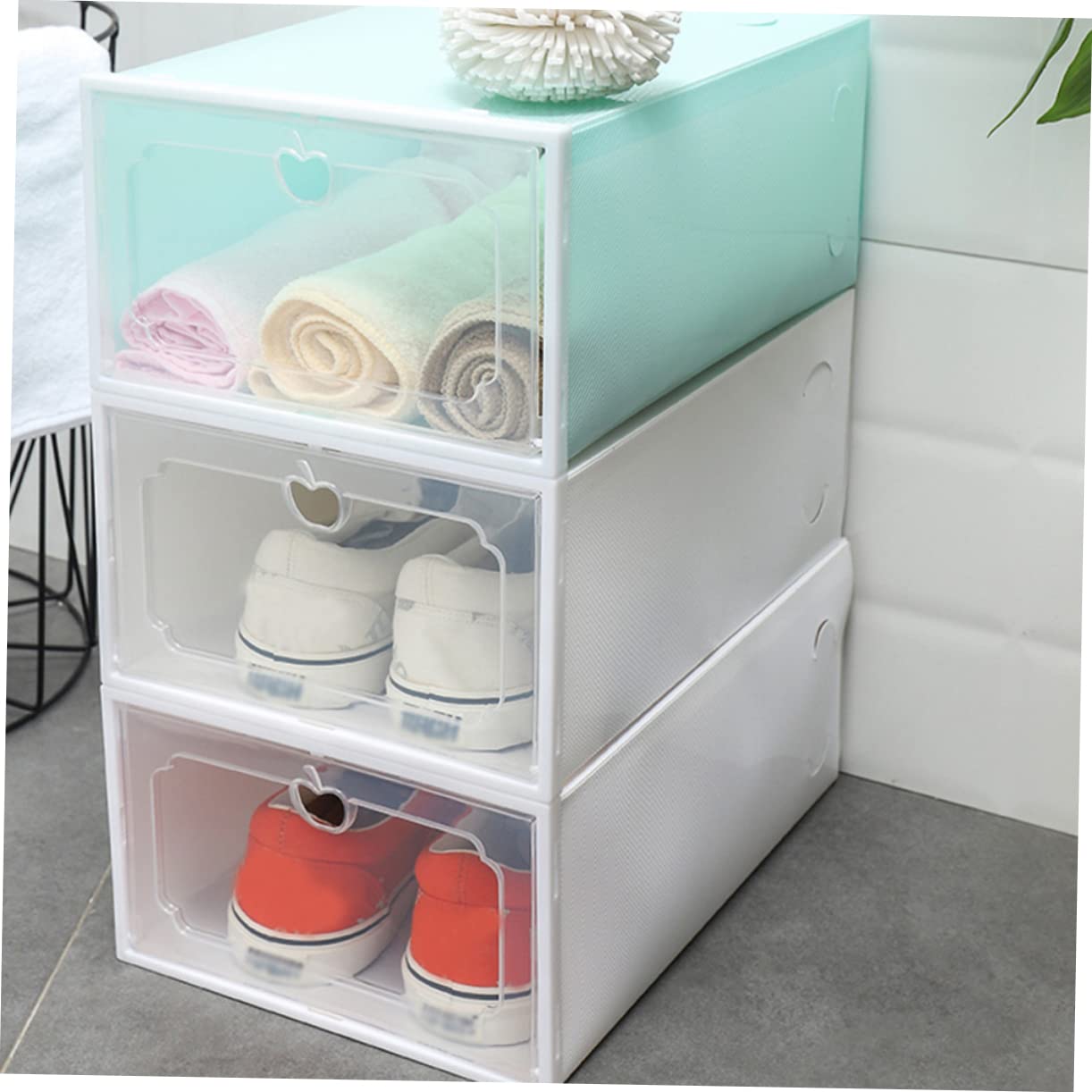 MUCKLILY 6Pcs Capacity Transparent Plastic Storage Boxes with Drawer Type Design for Easy Shoe Organization and Maintenance and Shoe Container