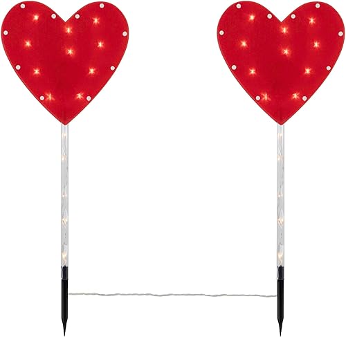 Miniatura 7 de Marcador de camino para el día de San Valentín, 4 unidades, diseño de corazón rojo, luces transparentes