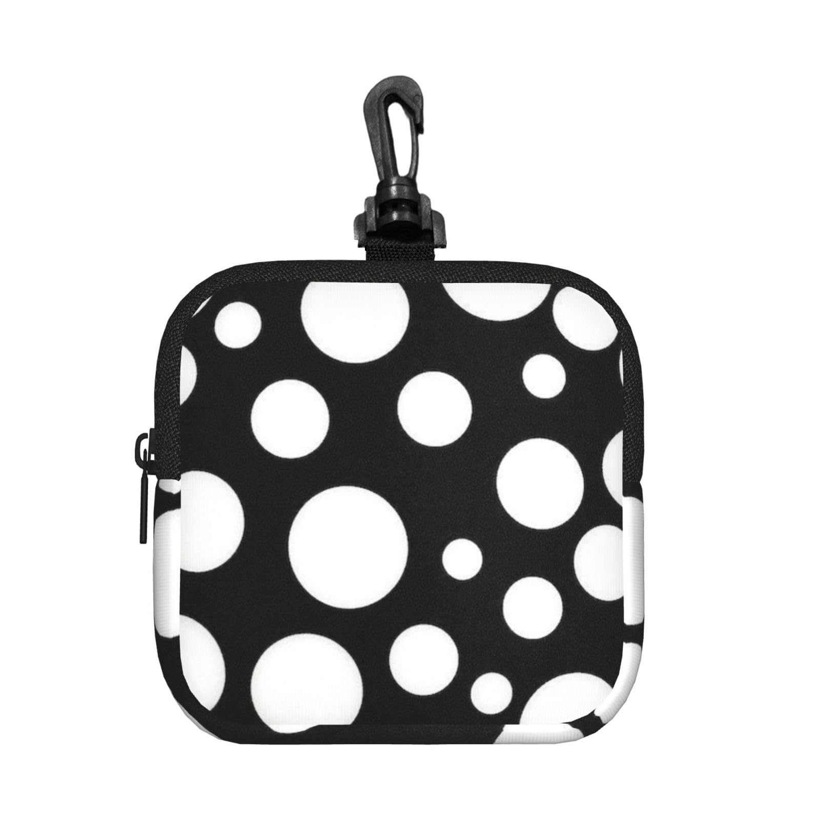 Black And White Polka Dot Print Square Storage Bag Travel Toiletry Cosmetic Organizer Pouch Lightweight Reusable