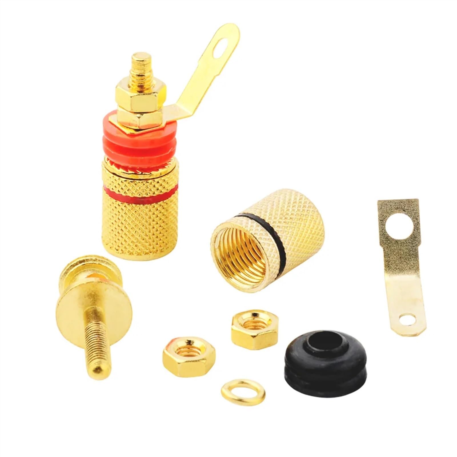 5 Paires de tiges de Liaison en cuivre plaqué Or 307, borne de Haut-Parleur, connecteur de Panneau de Prise Banane de 4mm, Rouge et Noir(10Pcs Black)