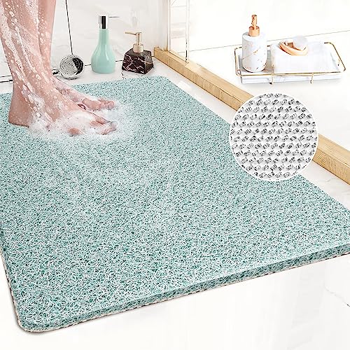 Non Slip Anti Mould Bath Mat, 60 x 40 cm Anti Slip Mat for Inside Shower, Loofah Shower Mat Green