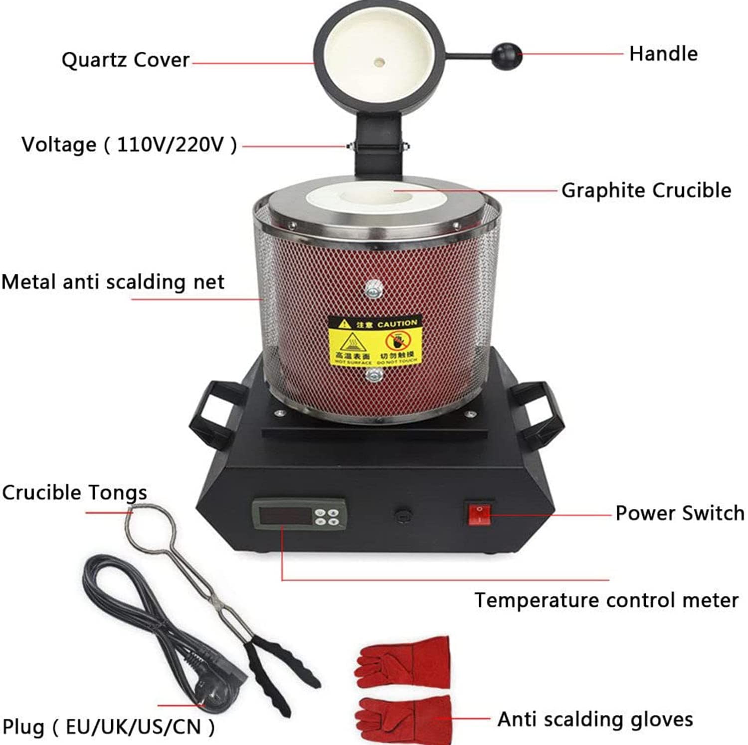1800W elektrische goudsmeltoven, 2102℉ digitale metaalsmeltmachine, metalen gietset met grafietkroes voor smeltschroot, zilver, goud, koper, aluminium raffinagegietoven 2KG zwart 1800W elektrische goudsmeltoven, 2102℉ digitale metaalsmeltmachine, metalen gietset met grafietkroes voor smeltschroot, zilver, goud, koper, aluminium raffinagegietoven 2KG zwart