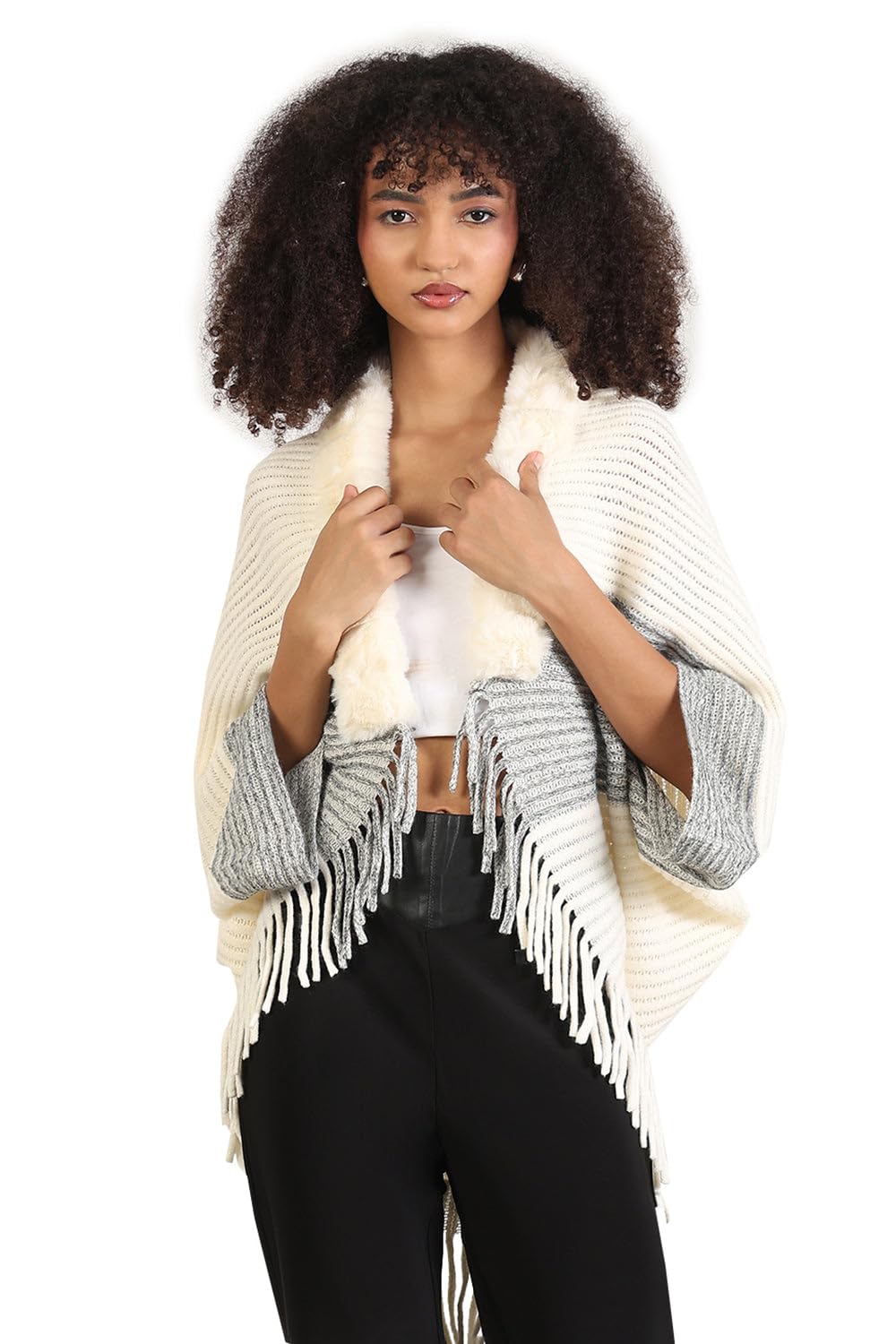 showoffff Edition Women's Solid Cream Fringed Edge Poncho-CHN-99832_Cream-P-picture-29
