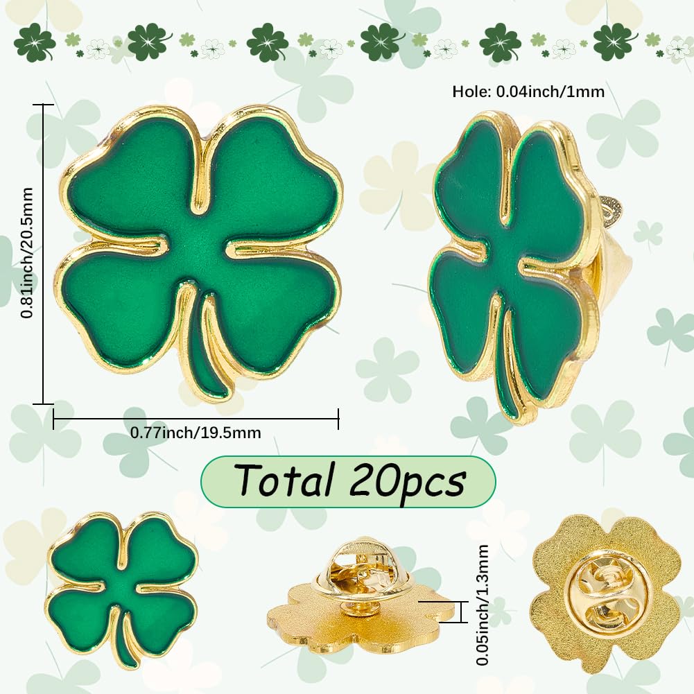 SUNNYCLUE 1 Scatola 20 Pezzi Spille per Il Giorno di San Patrizio Spille Fortunate Spille Portafortuna in Metlega Smaltato Clloy Verde Irlandese Quadrifoglio Distintivo Spilla Spille all'Ingrosso per