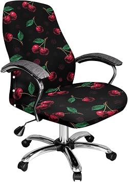 Cherry Print Office Computer Chair Seat Covers Skin Friendly Breathable High Back Office Chair Covers Slipcover, Easy to Install, S