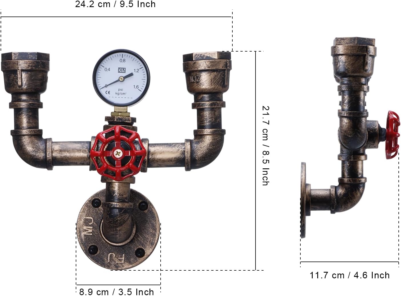 XEYOU Retro Wall lamp Vintage Industrial Steampunk Wall Sconce 2 Lights Metal Water Pipe Style Wall Mounted Lamp Light Fixture E26 Edison Bulb for Cafe Bar Loft Restaurant Hallway (Golden Rust)