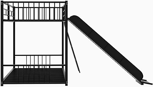 Miniatura 15 de Harper & Bright Designs Literas de metal de tamaño individual sobre individual con tobogán para niños, literas individuales resistentes con escalera