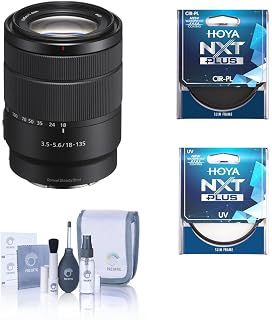 Sony E 18-135mm f/3.5-5.6 OSS Lens for Sony E, Bundle with Hoya NXT Plus 55mm UV+CPL Filter Kit, Cleaning Kit