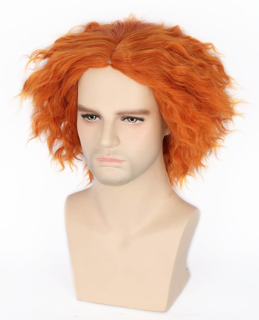 LeMarnia Mad Hatter Wig - Orange Short Curly Wig for Halloween Carnival & Cosplay - Image 4