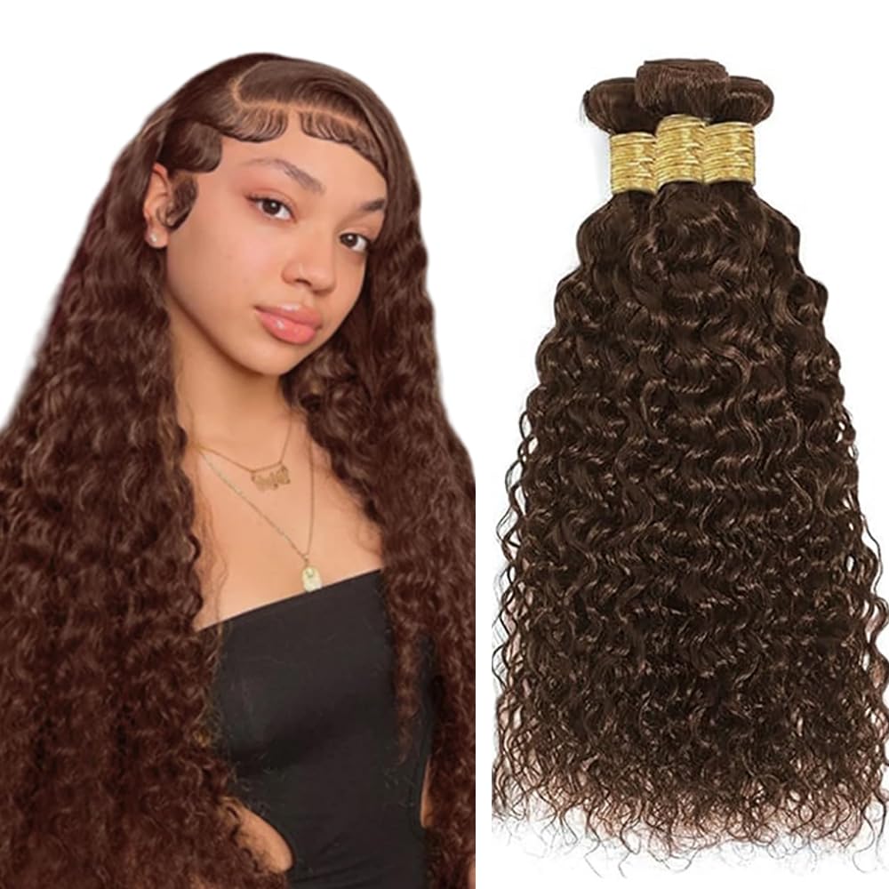 AiPliantfis #4 Chocolate Brown Bundles Human Hair Water Wave Weave 3 Bundles Total 300g 26 28 30 Inch Unprocessed Glueless Virgin Double Weft Human Hair Extension