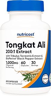 Nutricost Tongkat Ali 1,000mg 60 Capsules - with Tribulus Terrestris and BioPerine, Vegetarian Caps, Non-GMO, Gluten Free, Potent Extract