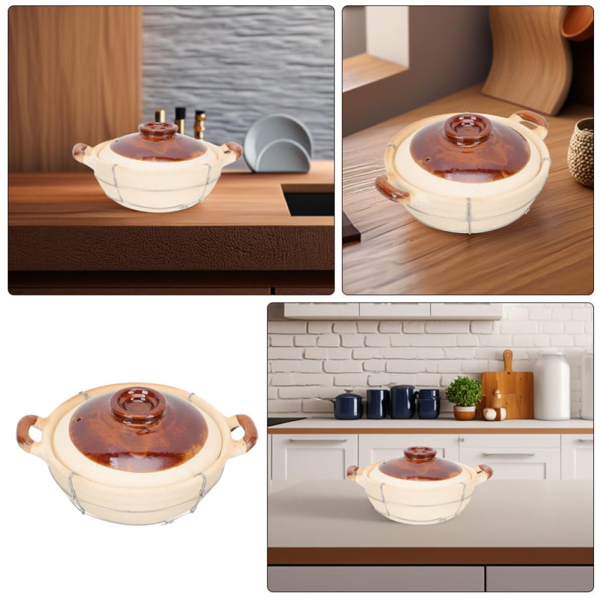 Cazuelas de barro para horno 0,5L con mango ergonómico, juego de 2 unidades para cocinar guisos y sopas para uso individual en casa