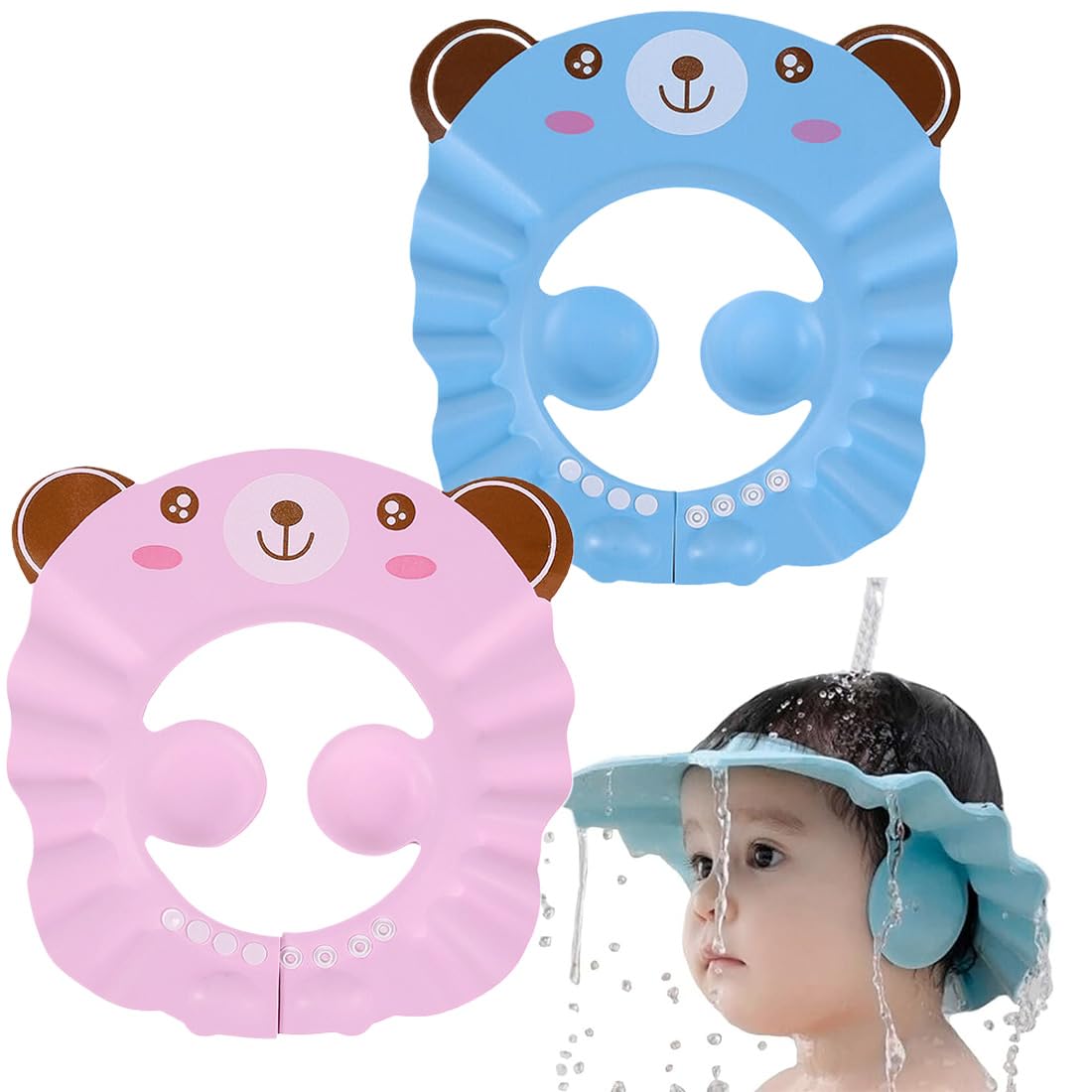 Lot de 2 bonnets de douche pour enfants, bonnet de shampoing pour enfants, bouclier de lavage des cheveux réglable pour bébé, utilisé pour protéger les yeux et les oreilles
