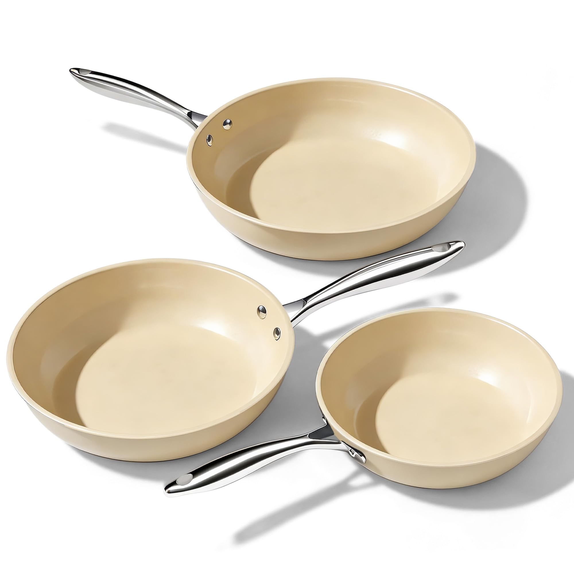 UUKRAVE Set di padelle in ceramica a induzione, antiaderenti, 20, 24, 28 cm, per tutti i piani cottura, senza PTFE, senza PFAS, senza PFOA, adatte a induzione, per forno, lavabile in lavastoviglie