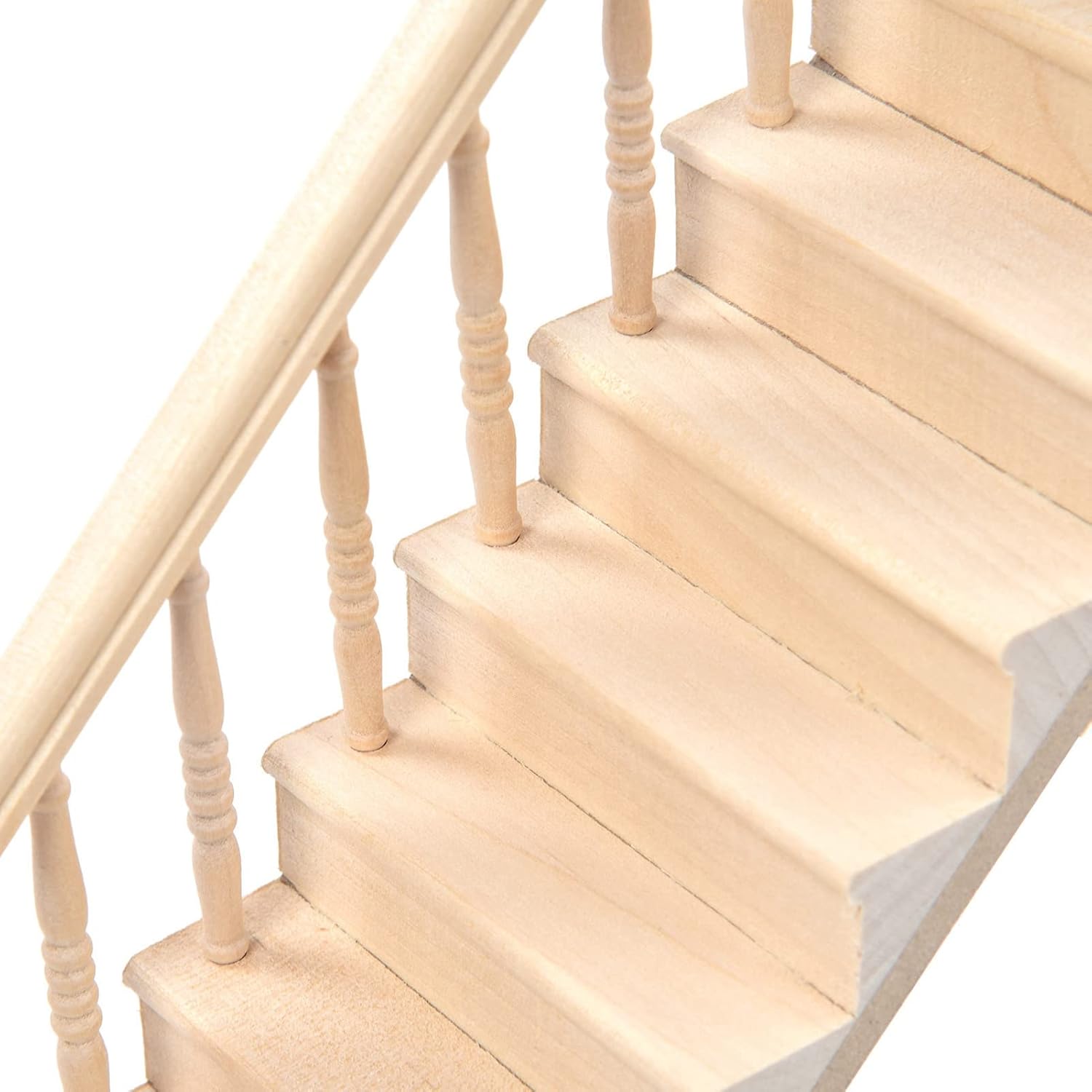 Doll House Stairs, Wooden Birch Material DIY Doll House Model Scene Accessories 1/12 Scale Miniature Staircase (Left armrest)