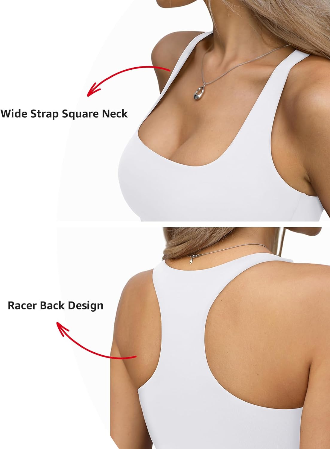 Womens Padded Double Lined Tank Tops Square Neck Racerback Built in Bra Tops Sleeveless Fitted Summer Clothes - Image 4