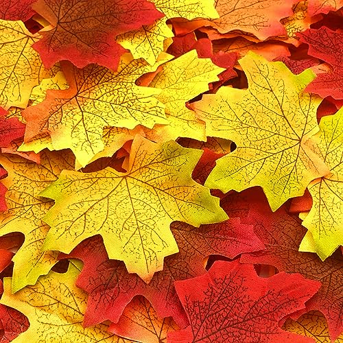 300 PCS Autumn Leaves, Artificial Autumn Fall Maple Leaves Multi Color, Autumn Fake Autumnfall Leaves Table Scatters for Fall Weddings & Autumn Parties Autumn Decorations