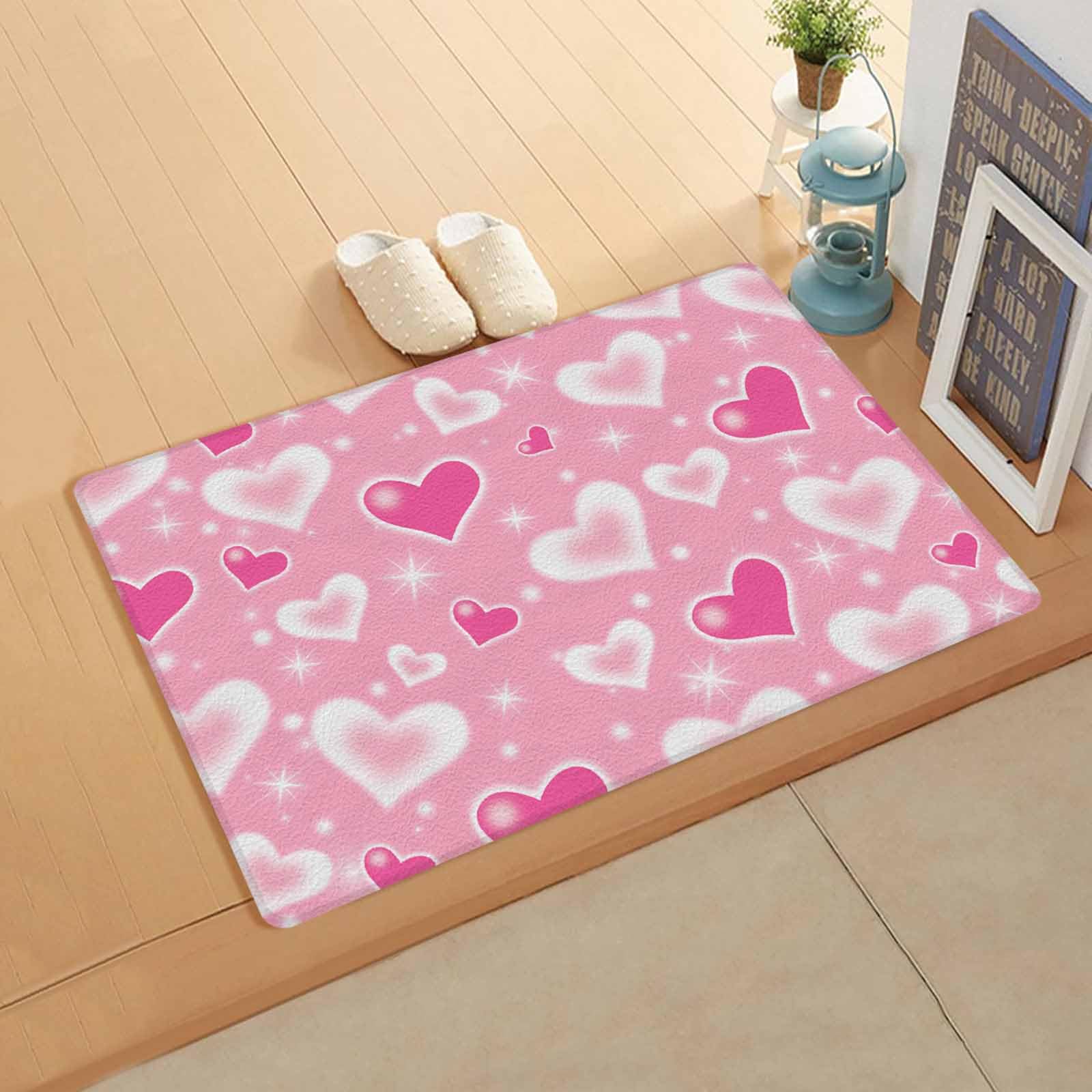 Valentine's Love Kitchen Bath Door Mat Cushioned Runner Rug,Washable Welcome Floor Sink Antifatigue Mat,Waterproof & Non-Slip Comfort Standing Doormat,Gradual Pink Love Watercolor Heart 20