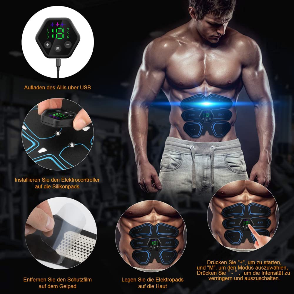 Stymulator mięśni EMS, trenażer brzucha i bioder, wyświetlacz LCD, toner USB, trening brzucha, siłownia domowa, wyszczuplanie ciała, trenażer talii