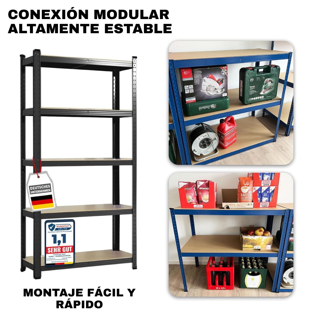 etm Estantería de Carga Pesada, Pack de 2, 180x90x40 cm, Negra | Estantería Modular, almacén o Independiente. Montaje rápido sin Herramientas Gracias al Sistema de Encaje (Lakota, Negra)