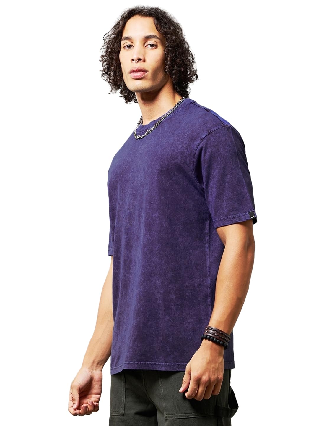 bewakoof Men's Self Design Oversized Fit Half Sleeve Round Neck Pure Cotton Acid Wash T-Shirt-picture-30
