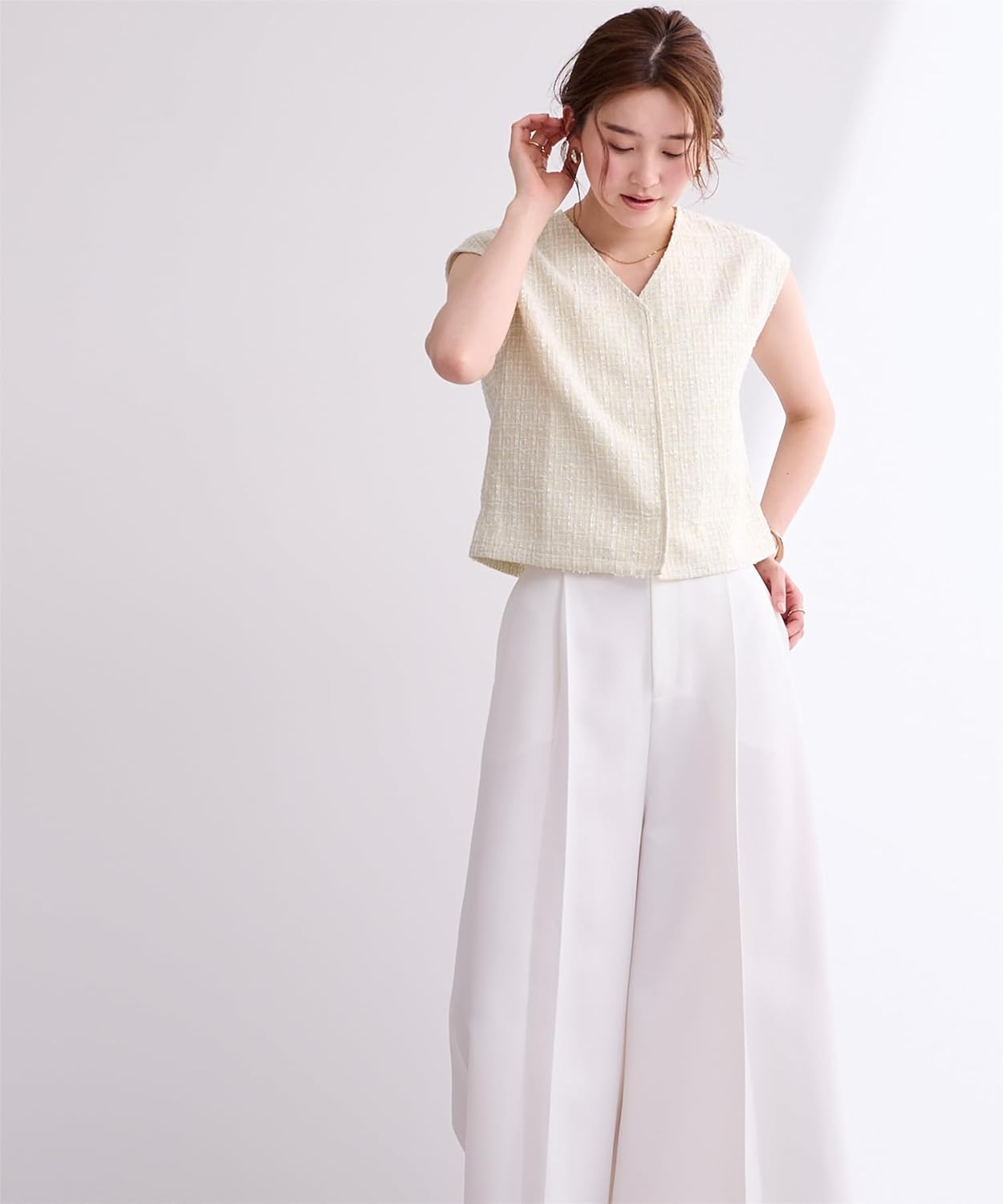 [ユアーズ] サマーツイード Vネック ベスト BFXU1852 レディース