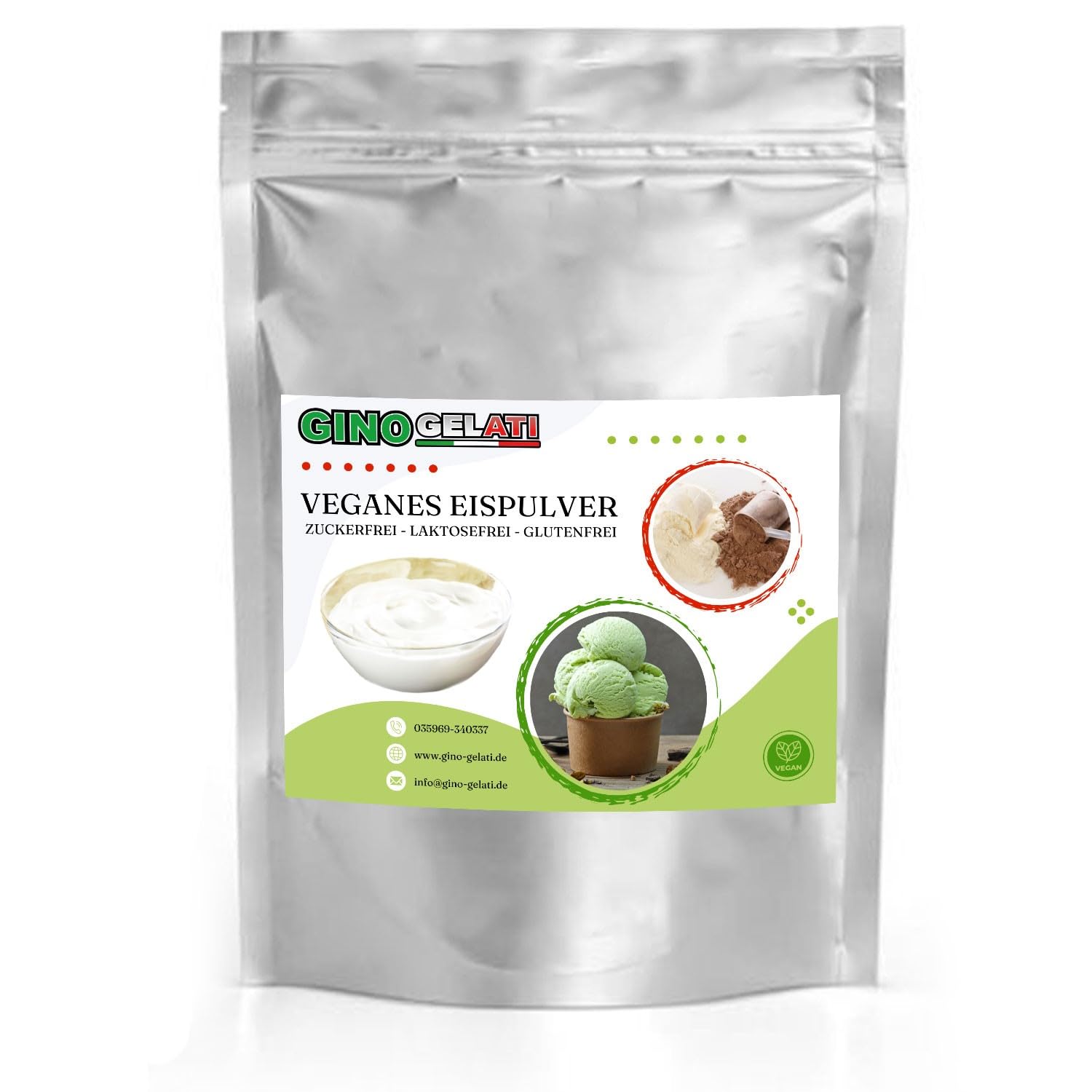 Gino Gelati Joghurt Mascarpone Veganes Eis Pulver 10 Kg Zucker-, laktosefrei, schnelle und einfache Zubereitung, mit natürlichem Aroma, Eispulver für Veganer geeignet, GMO-Frei