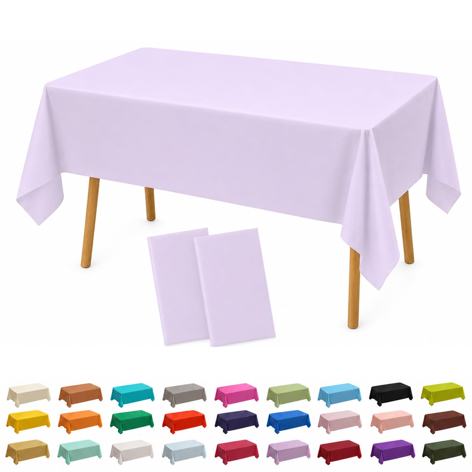 AURALIN 2 Pack Tablecloths 137x274cm Solid Colour Heavy Duty Wipe Clean Table Covers for Parties Waterproof & Oilproof PEVA Table Cloth for Weddings Picnics Banquets and Daily Dining (MacaronPurple)