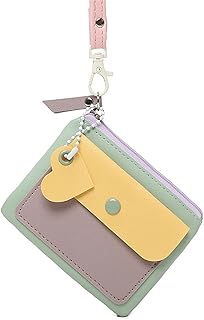 Organizador creativo de monedero, tarjetero, color de contraste, piel sintética, pequeña bolsa de almacenamiento para mujer, monedero de uso diario, Green, Mass Beauty