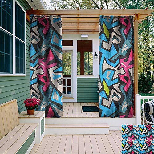 leinuoyi Grunge, Outdoor Curtain Extra Long, Street Art Theme with Colorful Graffiti Funky Display Underground Urban Culture, for Patio Waterproof W120 x L108 Inch Multicolor