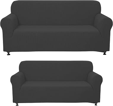 Sapphire Home 3-Piece Couch Cover Set, Sofa, Loveseat, and Arm Chair Slipcovers, Form fit Stretch, Wrinkle Free, Furniture Protector, Sofa Covers for Living Room, Polyester Spandex Dark Gray
