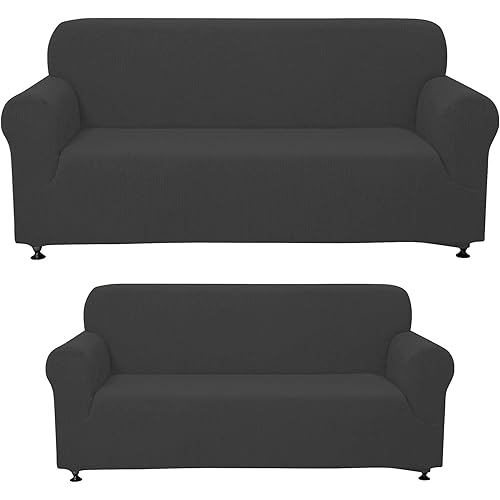 Sapphire Home 3-Piece Couch Cover Set, Sofa, Loveseat, and Arm Chair Slipcovers, Form fit Stretch, Wrinkle Free, Furniture Protector, Sofa Covers for Living Room, Polyester Spandex (Dark Gray)