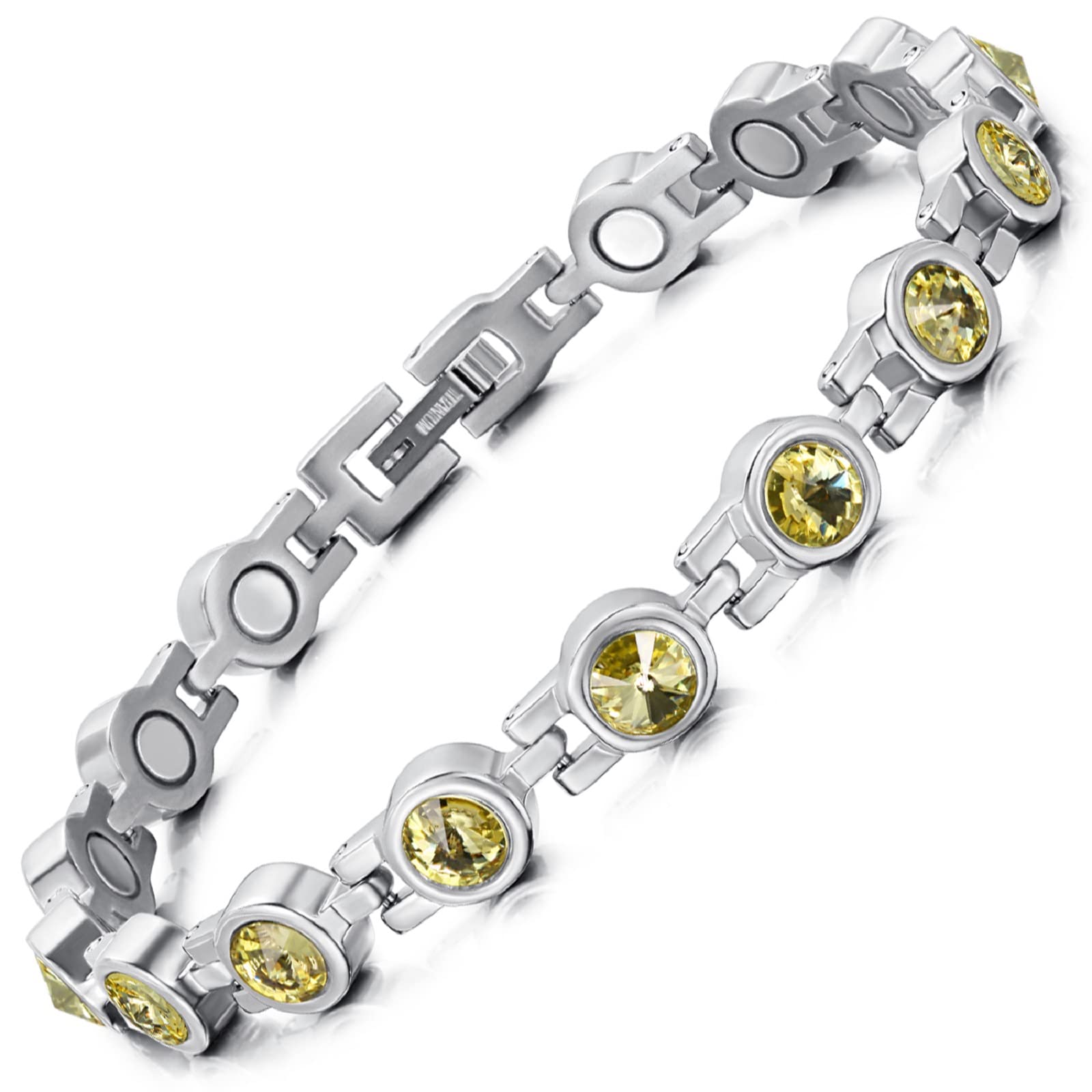 RainSoTitanium Magnetic Bracelet for women, Sparkly Crystal Design, Adjustable links with Gift Box and tool (Silver Gold), Crystal Titanium