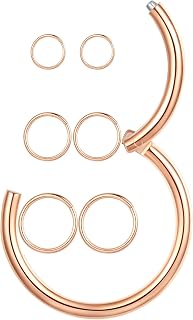 3Pairs 18G/16G 6/7/8/9/10MM Surgical Steel Clicker Hinged Nose Rings Small Thin Hoop Earrings, Safety Hypoallergenic 14K Gold Plated Tiny Seamless Hoops Set for Septum Nostril Cartilage Helix Tragus Daith Earlobe 2nd & 3rd Hole Multiple Piercing