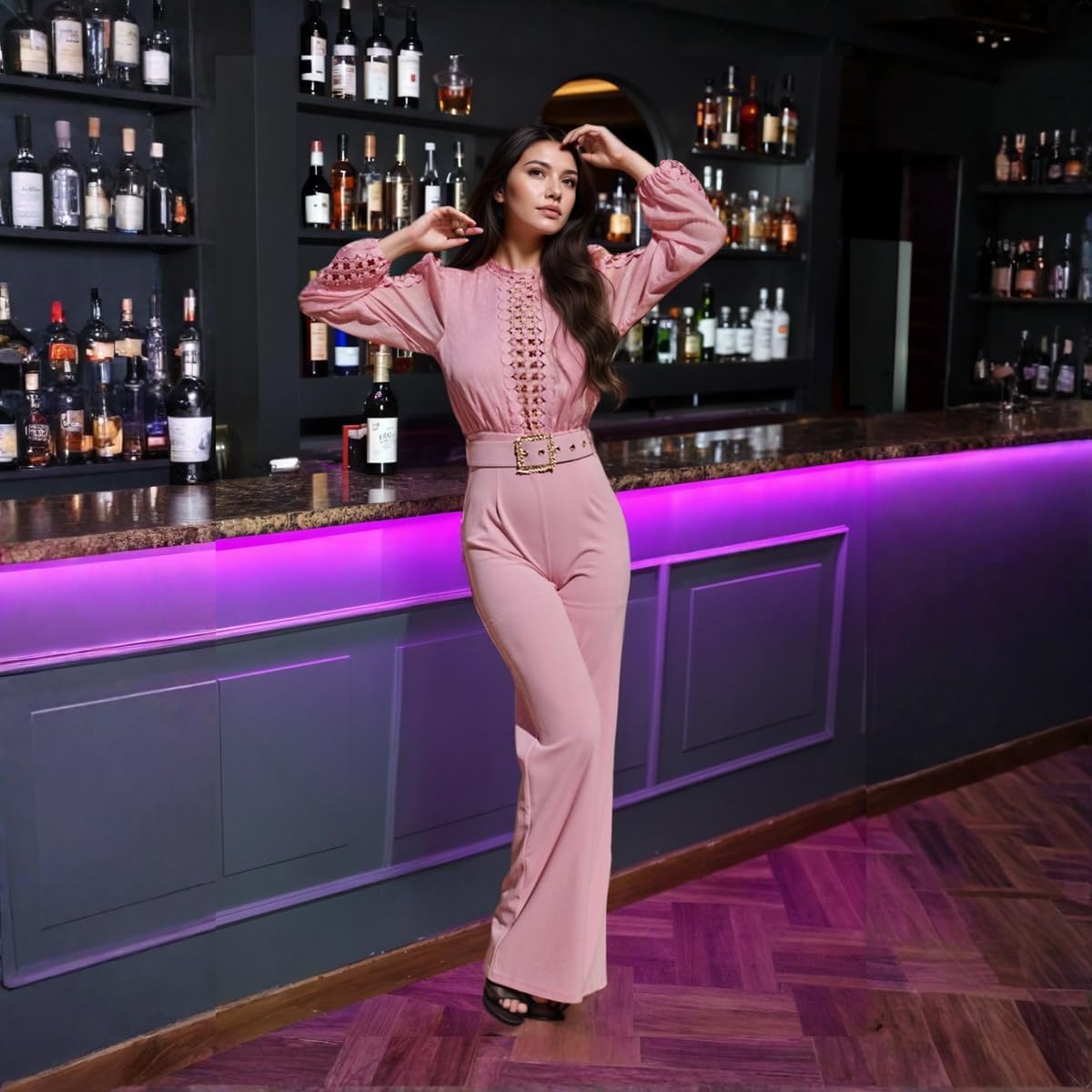 Sexy Dressy Jumpsuits for Women Formal Elegant Mock Neck Shiny Long Straight Pants Rompers Cocktail Party Outfits