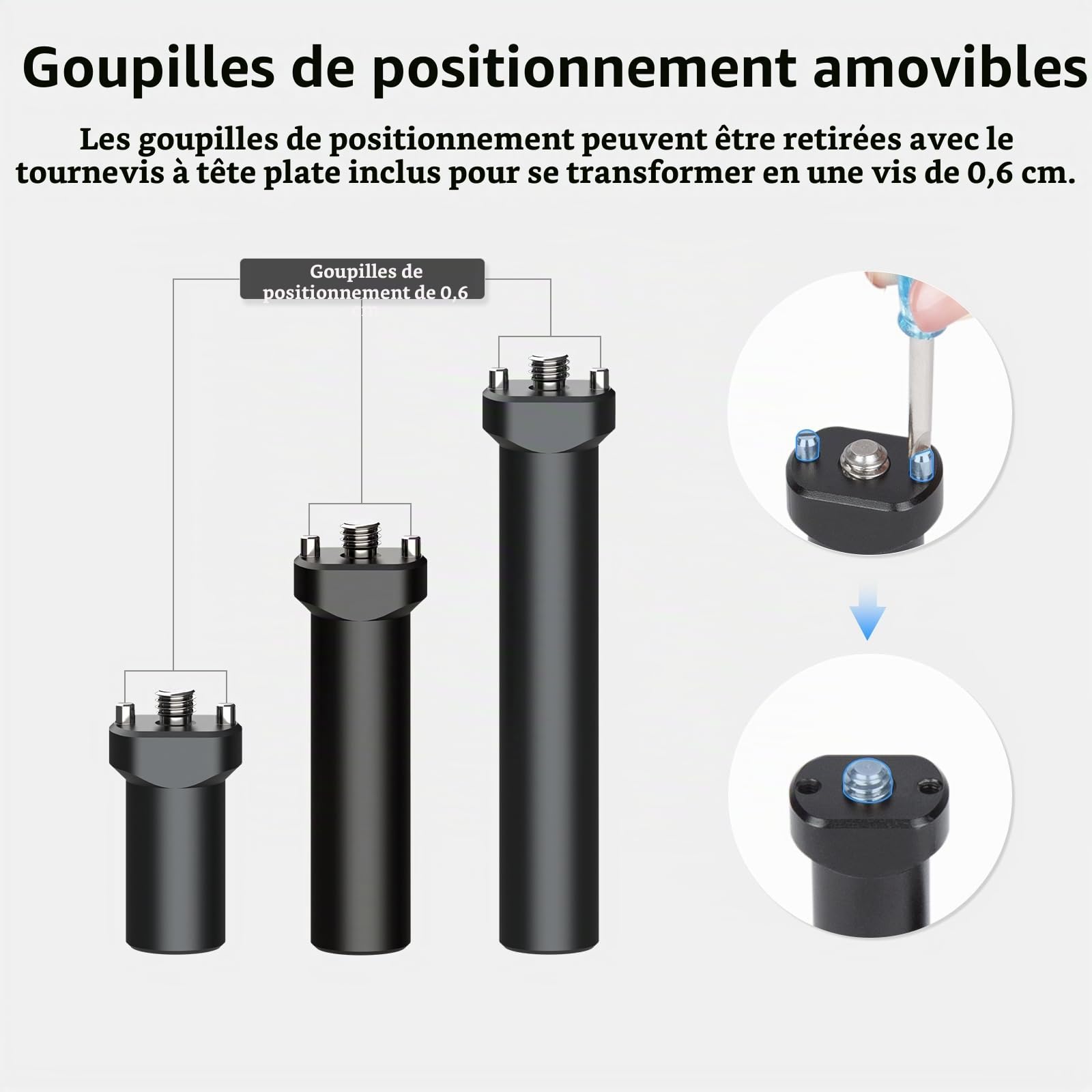 Nitze 15 mm Rod Kits avec Broches de Positionnement de 1/4", 1 Pouce/2 Pouces/3 Pouces (3 Pièces) Tiges en Alliage d'Aluminium de 15 mm pour Cage de Caméra, Poignée Supérieure de Caméra - R15-AK