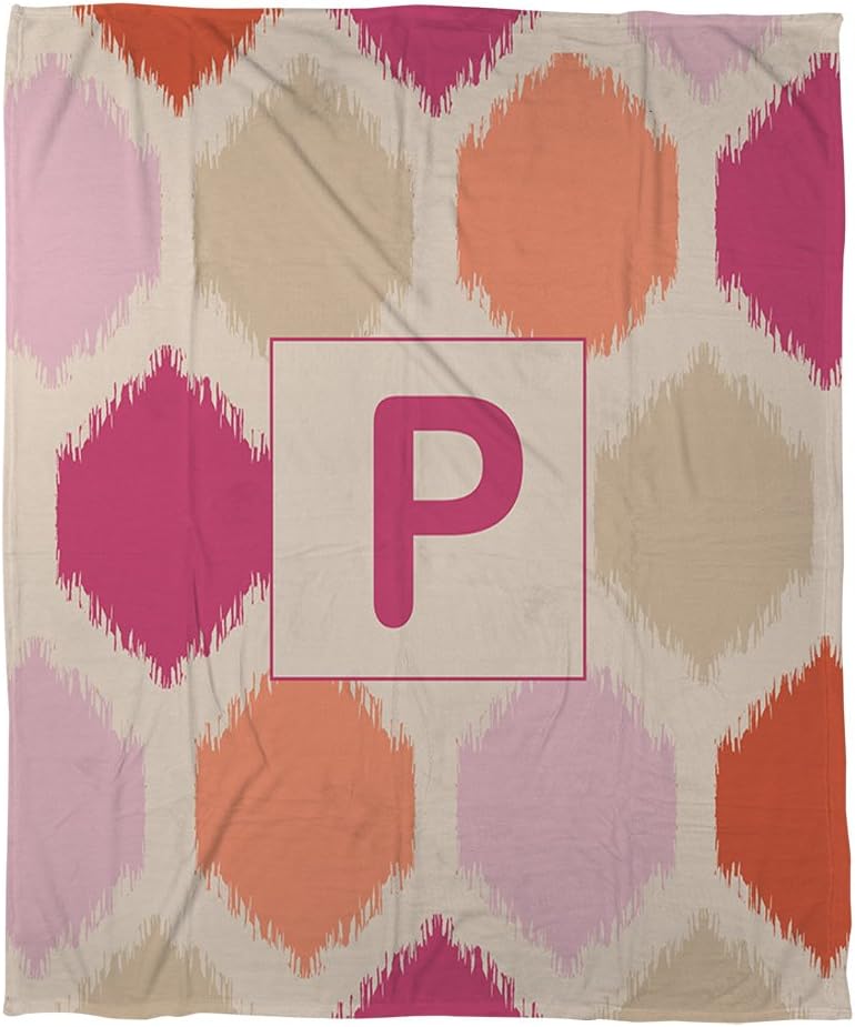 Manual Woodworkers & Weavers Coral Fleece Throw, 50 by 60-Inch, Monogrammed Letter P, Pink Batik