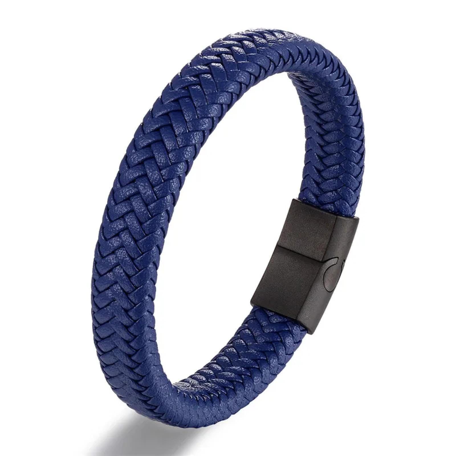 Bracelet homme cuir noir tissé idéal pour le style biker rock - 8