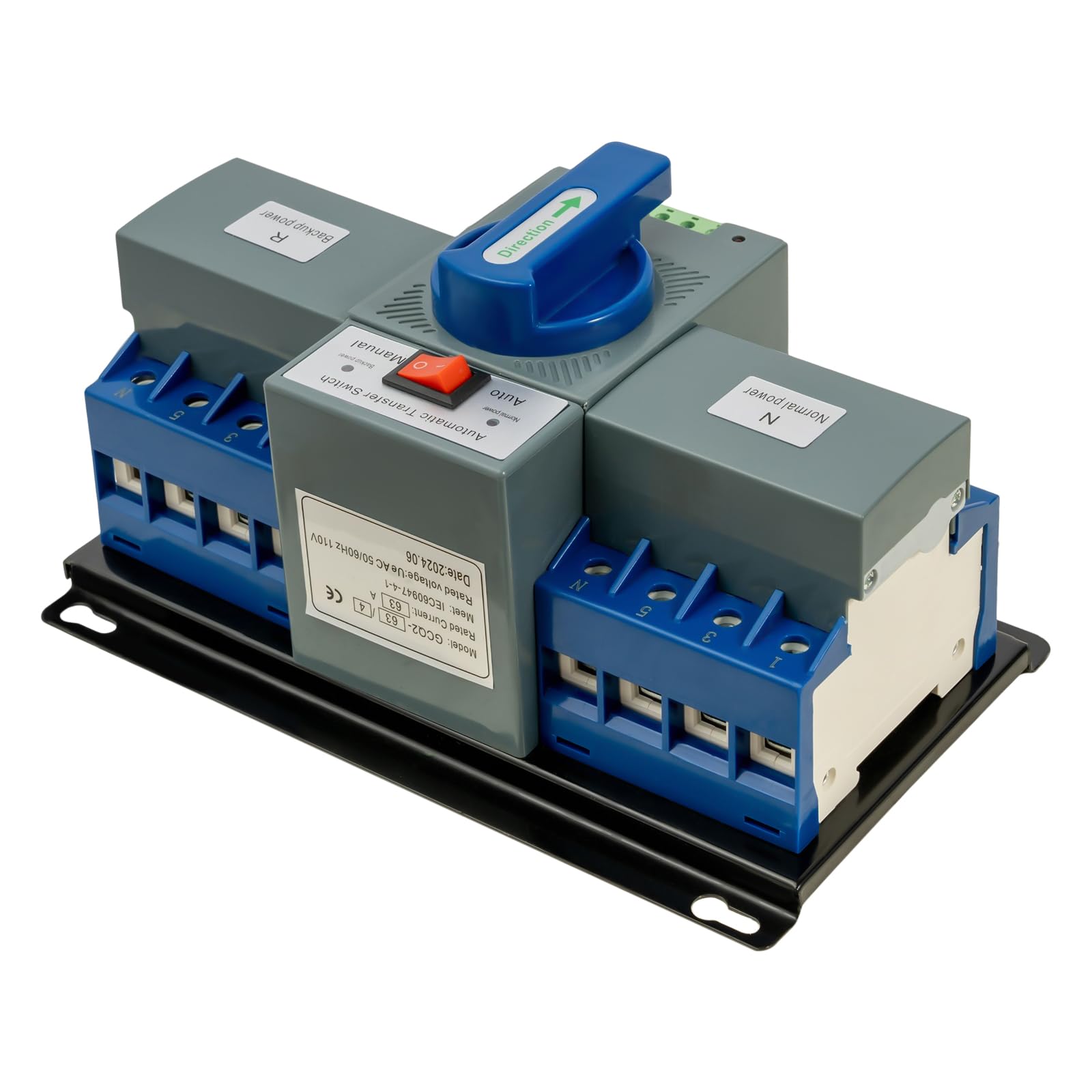 110V Dual Power Automatic Transfer Switch Dual Power Generator Changeover Switch 50HZ/60HZ (4P 63A Blue)