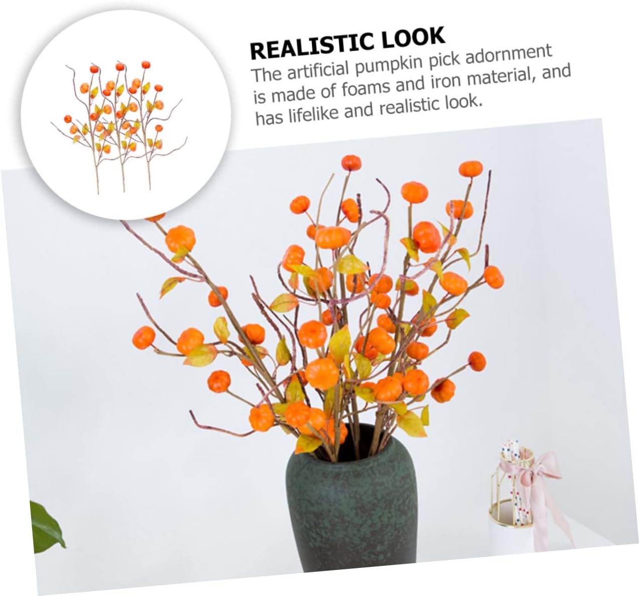 PRETYZOOM 12pcs Artificial Pumpkin Berry Stems for Fall Decor Faux Pumpkin Branches for Thanksgiving Centerpieces Realistic Vase Fillers for Autumn and Halloween Arrangements