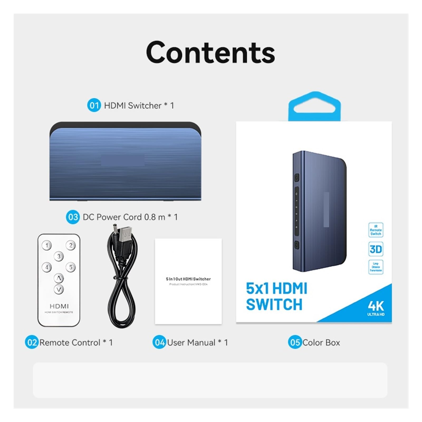 Répartiteur 5 en 1 Sortie 4K/60Hz 5x1 3x1 Adaptateur Mi Box commutateur 3 2.0 pour Le Streaming de Jeux et l'enregistrement Multi-Sources(4K30Hz Splitter)