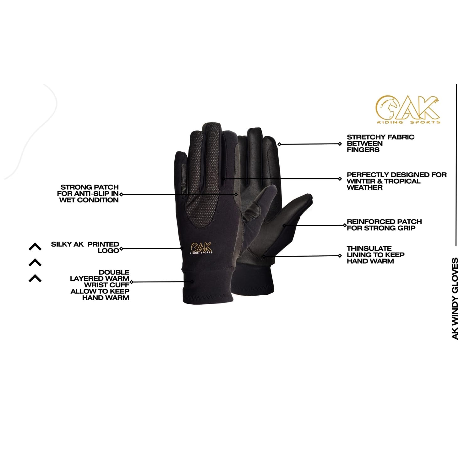 AK Gants d'équitation d'hiver Chauds et Confortables Windy Gants d'hiver Unisexe AKRS-6624
