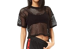 Sleeveless Fashionable Semi-Sheer Black Fishnet Shirt T-shirt Crop Top