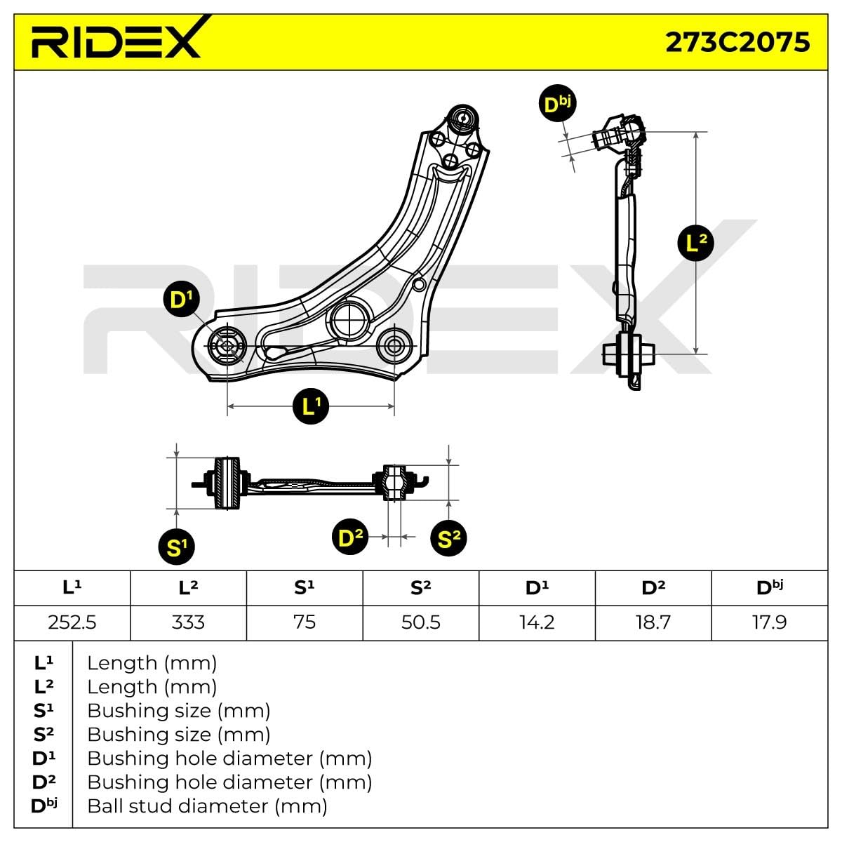 RIDEX 273C2075 Barra oscilante de suspensión de ruedas Delantero Derecha con material de fijación Compatible con RENAULT Megane 4 Grandtour K9A/M/N