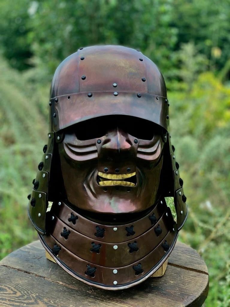 Medieval Armory Crafts Handmade Samurai Armor Helmet, Brass Steel Construction, Adult Size, Medieval German Style, 18 Gauge Steel, Cotton Padded Interior, Medieval Reenactment