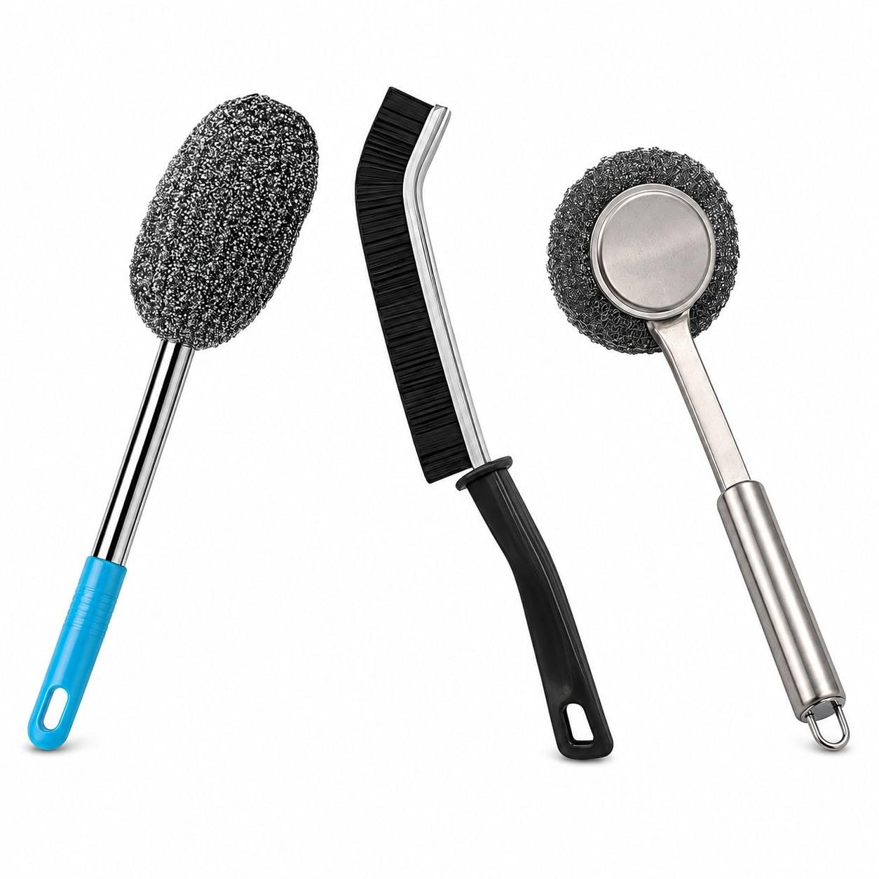 Kitchen Cleaning Brush Combo Pack of 3 – Stainless Steel Scrubber Brush, Wire Mesh Scrubber & Heavy Duty Cleaning Brush for Kitchen, Sink, Cookware, Dishes and Household Cleaning Tools Pack of 3-image-5