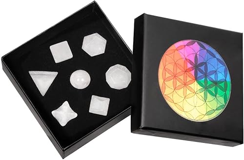 Rockcloud Juego de 7 piedras preciosas facetadas de cristal curativo con geometría sagrada de cuarzo platónico, geometría sagrada con estrellas