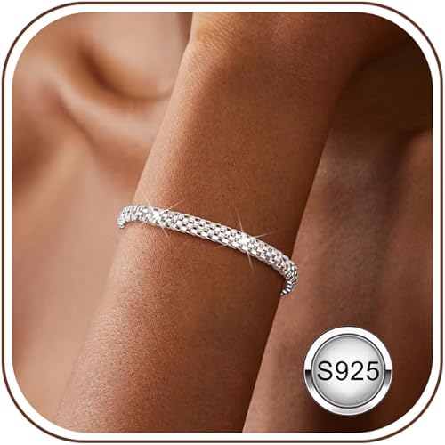 Chriscoco Pulsera Mujer de Plata de Ley 925 Ajustables Pulsera Plata Pulseras Mujer Apilables Pulseras de Tenis de Circonita para Mujeres